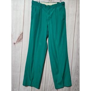 Harold Grant Vintage Men Emerald Green Pleated Slacks Comfort Waist 34R USA Made